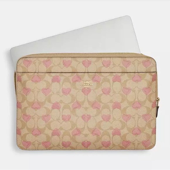 NWT Coach Laptop Sleeve In Signature With Heart Print CP374 ( fits 13" Laptop ) - Picture 3 of 6